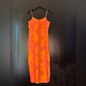Manuhealii Vibrant Orange and Pink Maxi Dress